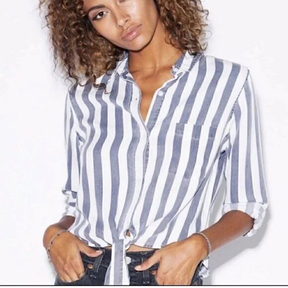 Rails Val Tie Front Button Down in Athens Stripe Blue White - Picture 1 of 9
